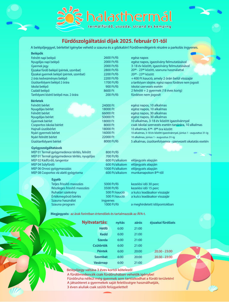 Halasthermál - Strand  árjegyzék - 2025