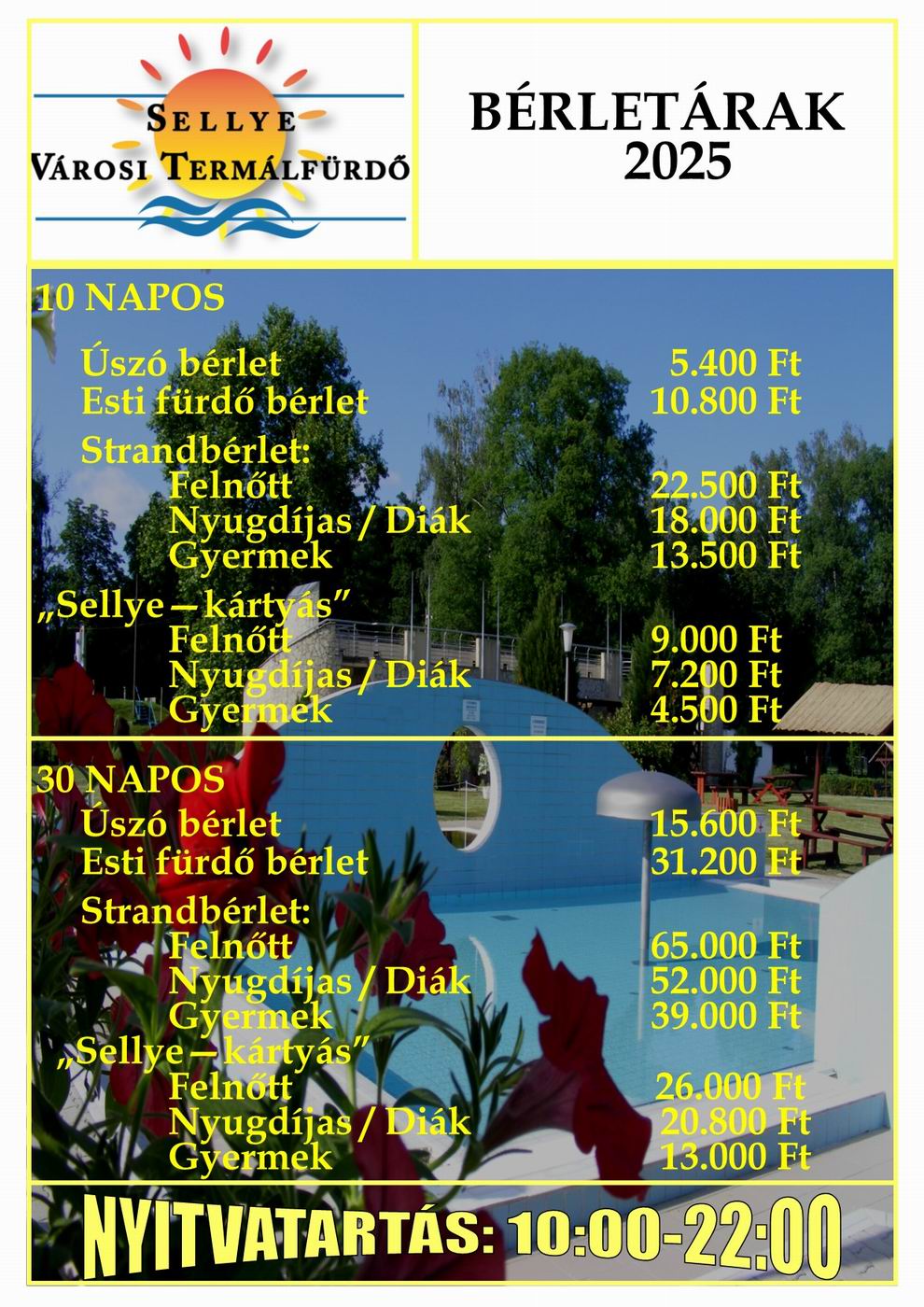 Sellye Városi Termálfürdő bérletárak