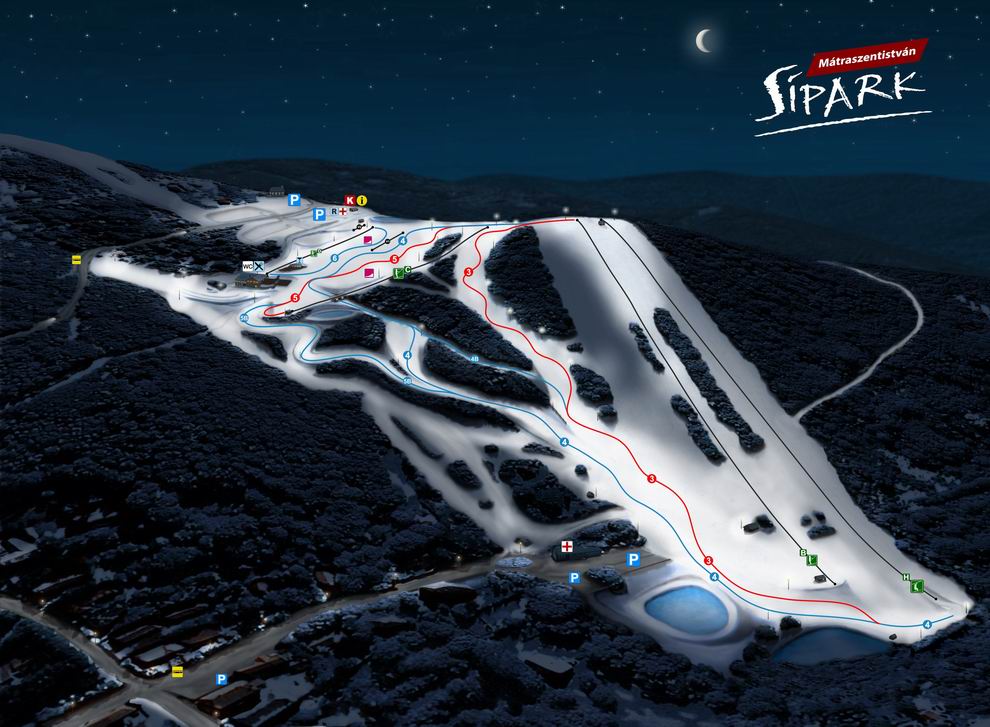 Mátraszentistváni Sípark térkép esti sízés