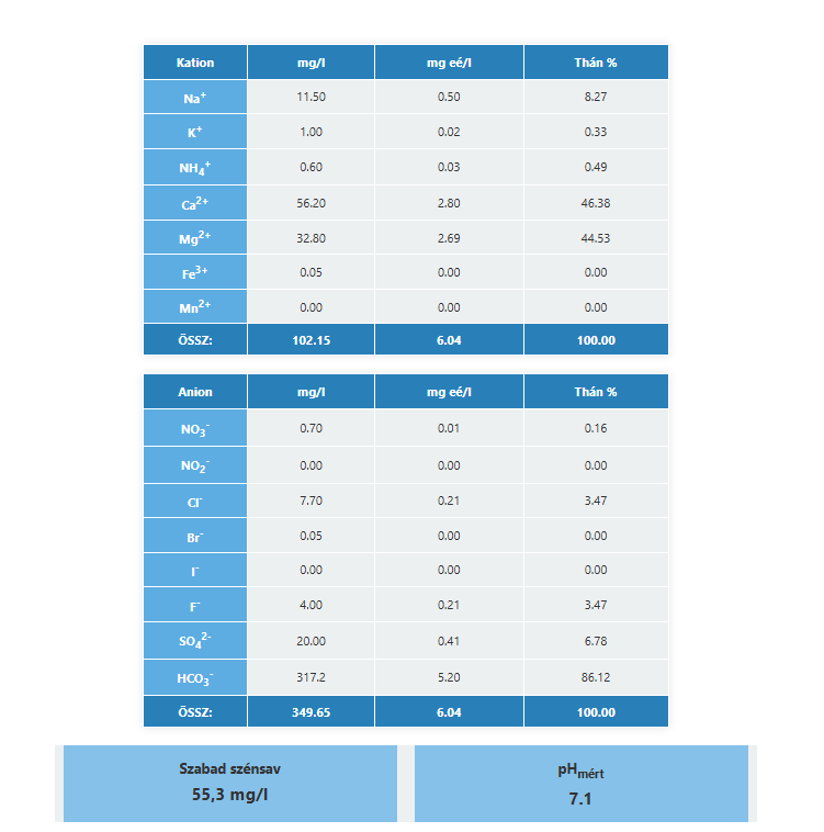 Borgáta Termálfürdő termálvíz összetétele